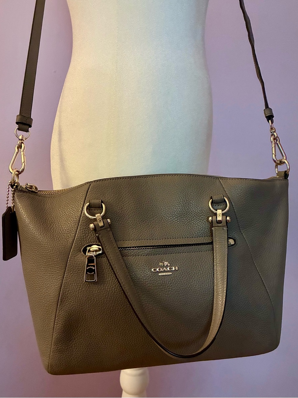 Coach Pebbled Leather Satchel in Dove Gray
